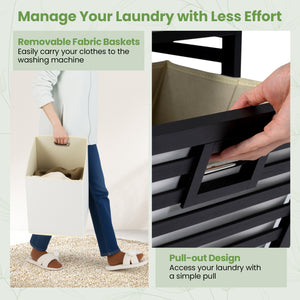 Double Tilt-out Laundry Hamper with 2 Removable Bins-Black view 8