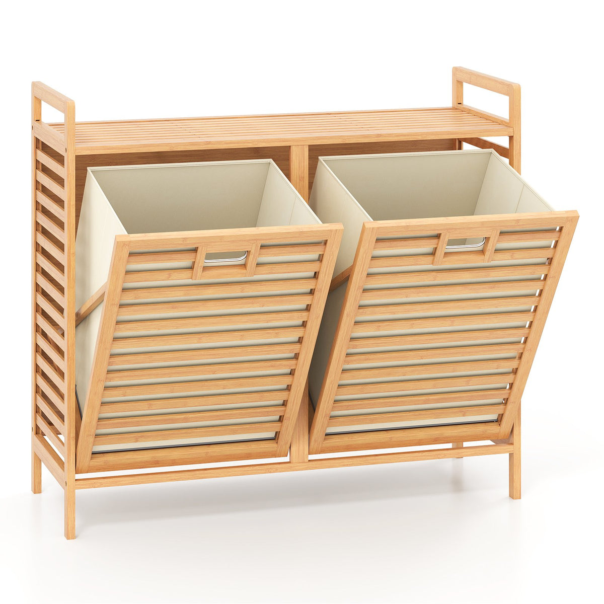 Double Tilt-out Laundry Hamper with 2 Removable Bins-Natural view 4