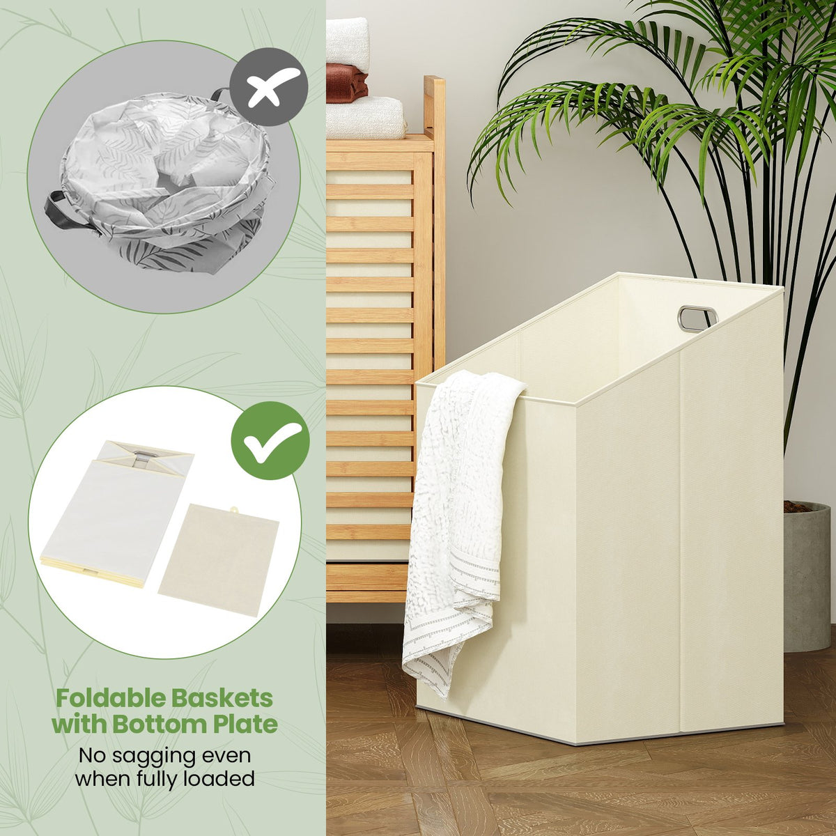 Double Tilt-out Laundry Hamper with 2 Removable Bins-Natural view 9