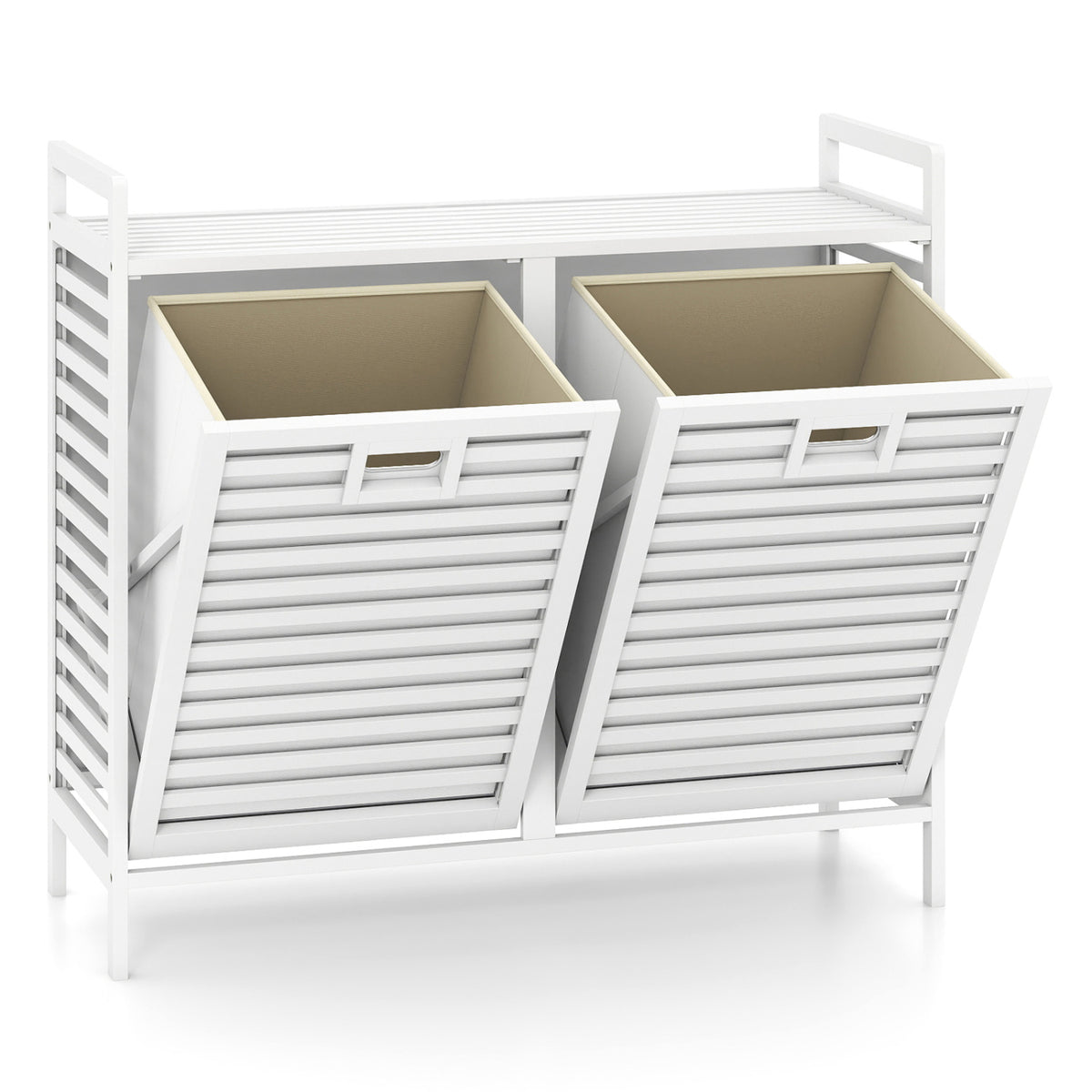 Double Tilt-out Laundry Hamper with 2 Removable Bins-White view 4