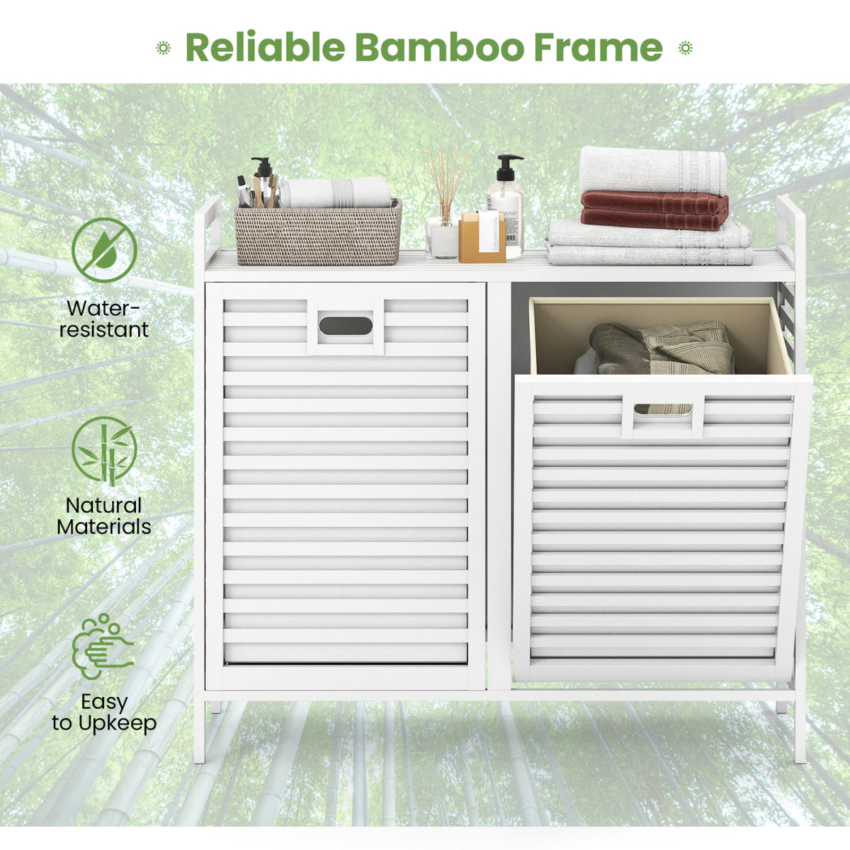Double Tilt-out Laundry Hamper with 2 Removable Bins-White view 6