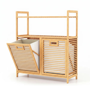 Double Tilt Out Laundry Hamper with 2 Shelves for Dirty Clothes-Natural view 4
