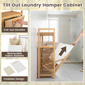 Double Tilt Out Laundry Hamper with 2 Shelves for Dirty Clothes-Natural view 8