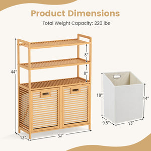 Double Tilt Out Laundry Hamper with 3 Shelves and 2 Removable Baskets for Dirty Clothes-Natural view 5