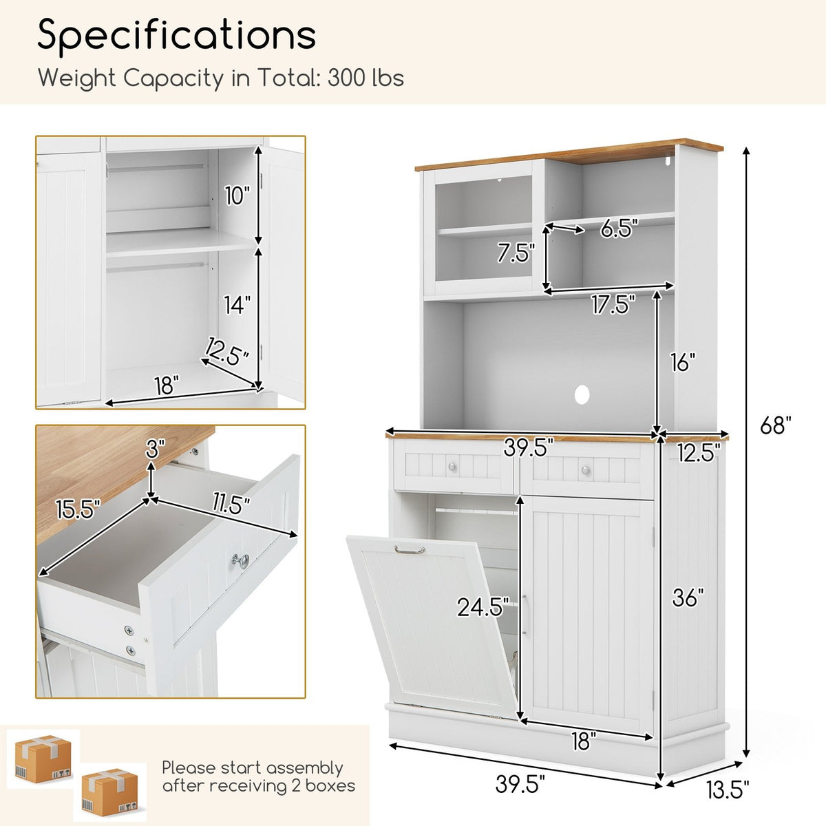 Double Tilt Out Trash Cabinet with Hutch and Rubber Wood Countertop view 5