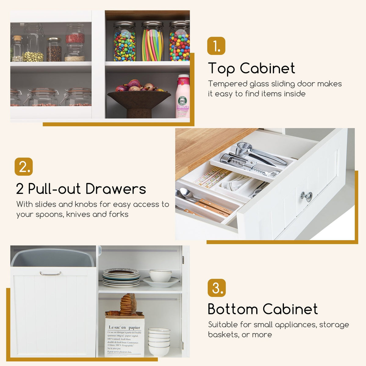 Double Tilt Out Trash Cabinet with Hutch and Rubber Wood Countertop view 8