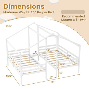 Double Twin Size Wooden Bed Frames with Built-in Table for Kids-White view 4
