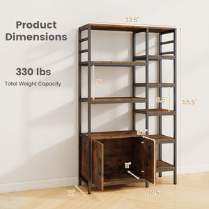 Double Wide 8-Tier Bookshelf with 2-Door Cabinet for Living Room Home Office-Rustic Brown view 5
