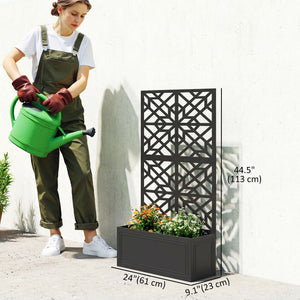 Metal Raised Garden Bed with Trellis for Climbing Plants, Freestanding or Wall Mounted Flower Bed with Privacy Panel