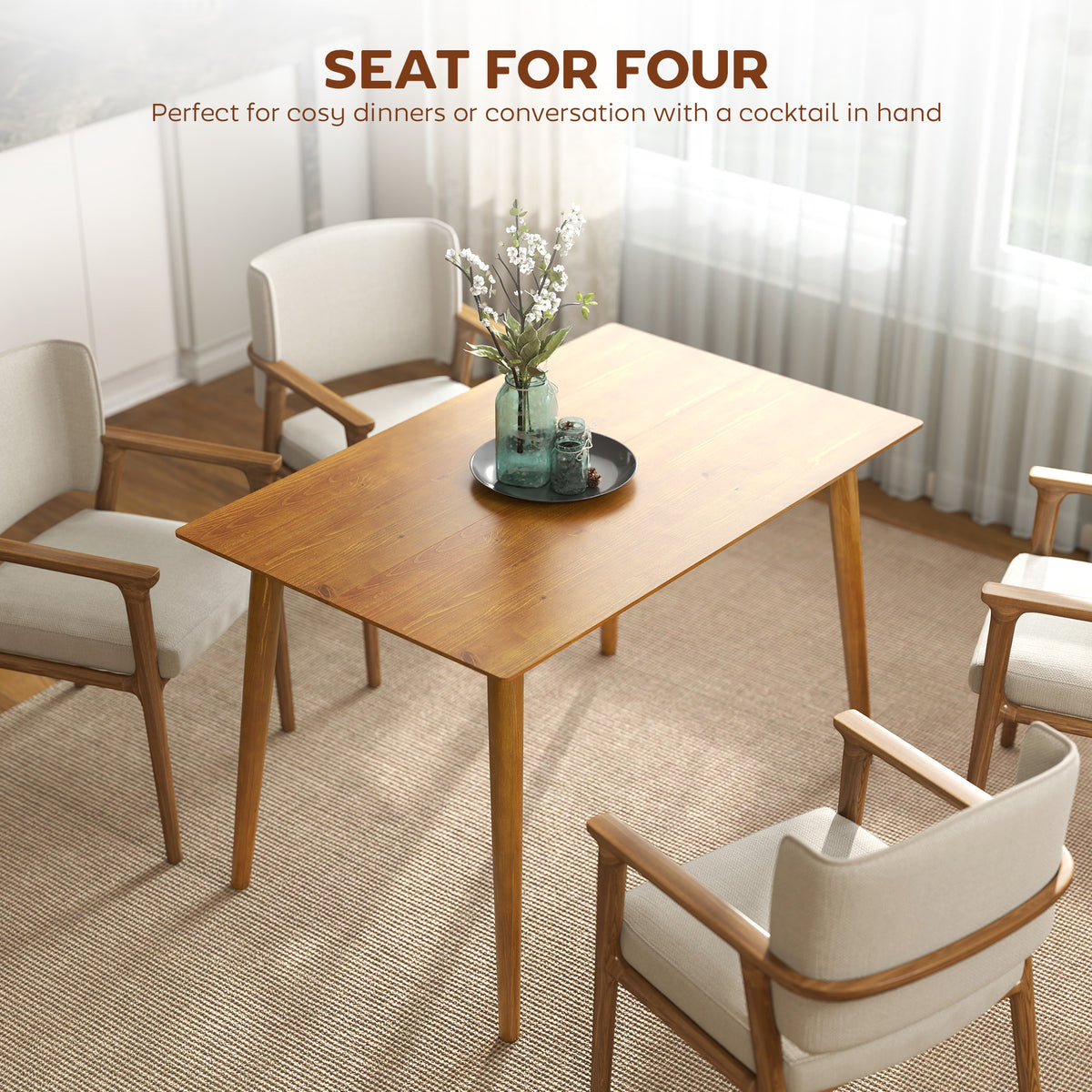 47" x 30" Dining Table, Farmhouse Dining Room Table with Pine Wood Frame, Space Saving Kitchen Table, Brown