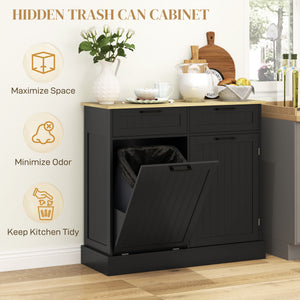 Hidden Garbage Bin Cabinet, Tilt Out Trash Cabinet w/ 2 Drawers, Freestanding Kitchen Island for Laundry – view 3