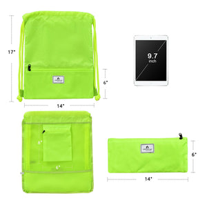 Drawstring Backpack String Bag Foldable Sports Sack with Zipper Pocket-Green view 4