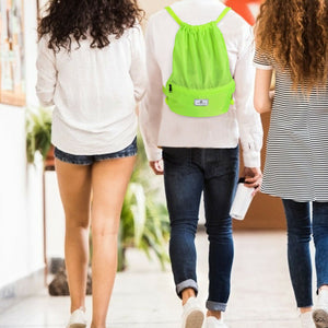 Drawstring Backpack String Bag Foldable Sports Sack with Zipper Pocket-Green view 6