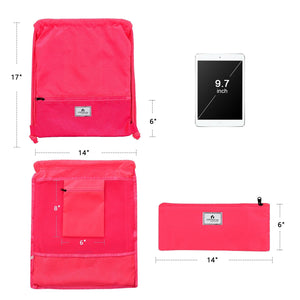 Drawstring Backpack String Bag Foldable Sports Sack with Zipper Pocket-Pink view 4
