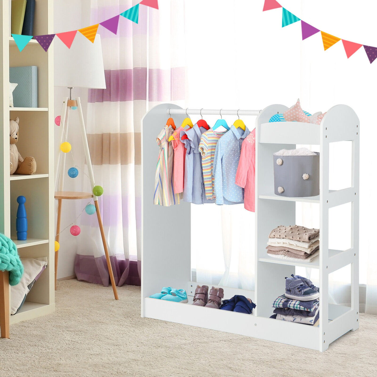 Kids Dress Up Storage with Mirror-White view 2