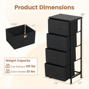Dresser Nightstand with 4 Roomy Fabric Drawers and Metal Frame-Black view 4