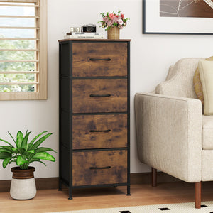 Dresser Nightstand with 4 Roomy Fabric Drawers and Metal Frame-Brown view 3