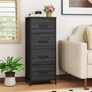 Dresser Nightstand with 4 Roomy Fabric Drawers and Metal Frame-Charcoal Black view 3