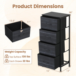 Dresser Nightstand with 4 Roomy Fabric Drawers and Metal Frame-Charcoal Black view 4