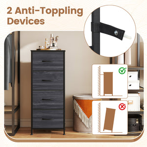 Dresser Nightstand with 4 Roomy Fabric Drawers and Metal Frame-Charcoal Black view 6