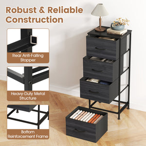 Dresser Nightstand with 4 Roomy Fabric Drawers and Metal Frame-Charcoal Black view 7