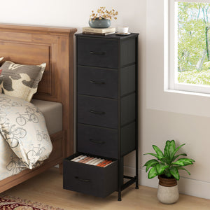 Dresser Nightstand with 5 Roomy Fabric Drawers for Bedroom-Black view 2