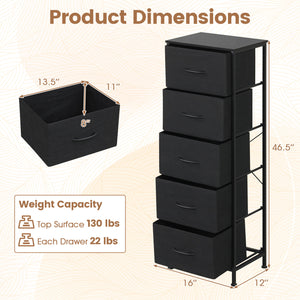 Dresser Nightstand with 5 Roomy Fabric Drawers for Bedroom-Black view 4