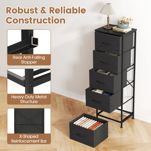 Dresser Nightstand with 5 Roomy Fabric Drawers for Bedroom-Black view 7