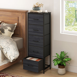 Dresser Nightstand with 5 Roomy Fabric Drawers for Bedroom-Charcoal Black view 2