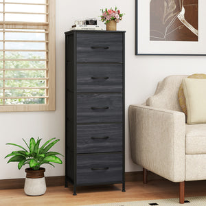 Dresser Nightstand with 5 Roomy Fabric Drawers for Bedroom-Charcoal Black view 3