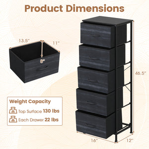 Dresser Nightstand with 5 Roomy Fabric Drawers for Bedroom-Charcoal Black view 4