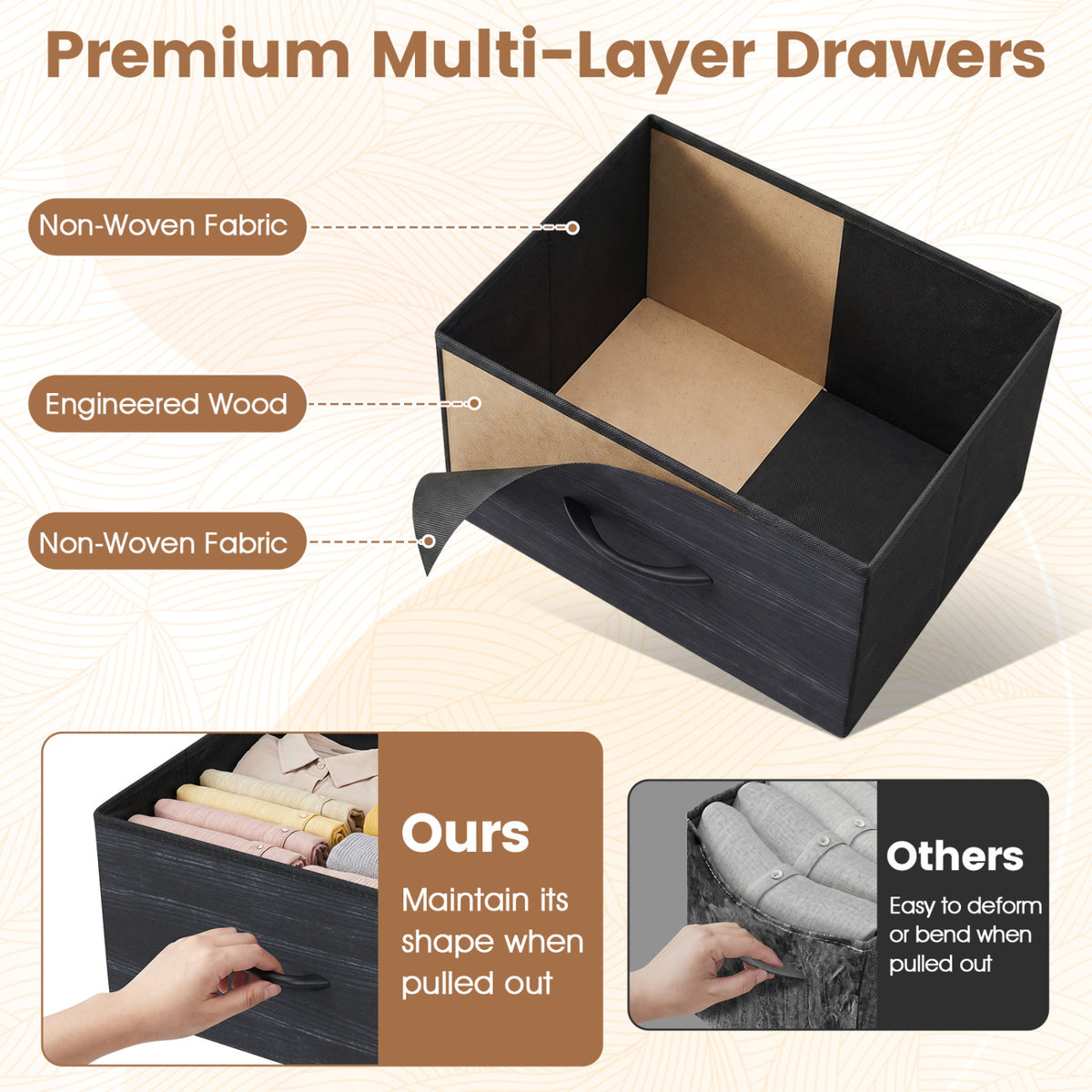 Dresser Nightstand with 5 Roomy Fabric Drawers for Bedroom-Charcoal Black view 8