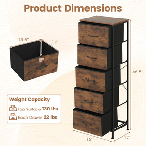 Dresser Nightstand with 5 Roomy Fabric Drawers for Bedroom-Rustic Brown view 4