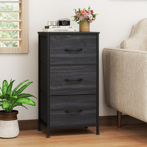Dresser Nightstand with Roomy Fabric Drawers for Bedroom Storage Cabinet with Metal Frame-Black view 3