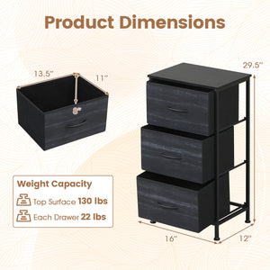 Dresser Nightstand with Roomy Fabric Drawers for Bedroom Storage Cabinet with Metal Frame-Black view 4