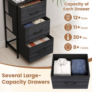 Dresser Nightstand with Roomy Fabric Drawers for Bedroom Storage Cabinet with Metal Frame-Black view 5