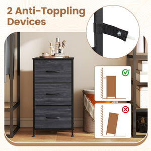 Dresser Nightstand with Roomy Fabric Drawers for Bedroom Storage Cabinet with Metal Frame-Black view 6