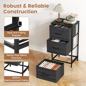 Dresser Nightstand with Roomy Fabric Drawers for Bedroom Storage Cabinet with Metal Frame-Black view 7