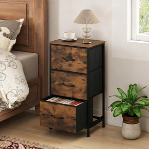 Dresser Nightstand with Roomy Fabric Drawers for Bedroom Storage Cabinet with Metal Frame-Brown view 2