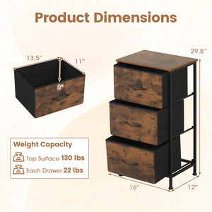 Dresser Nightstand with Roomy Fabric Drawers for Bedroom Storage Cabinet with Metal Frame-Brown view 4