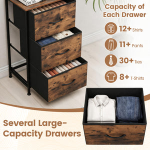 Dresser Nightstand with Roomy Fabric Drawers for Bedroom Storage Cabinet with Metal Frame-Brown view 5