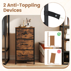 Dresser Nightstand with Roomy Fabric Drawers for Bedroom Storage Cabinet with Metal Frame-Brown view 6
