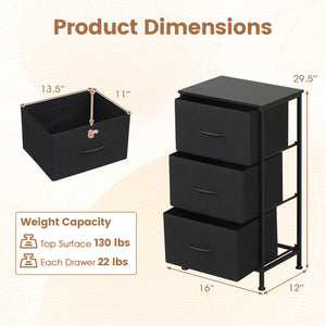 Dresser Nightstand with Roomy Fabric Drawers for Bedroom Storage Cabinet with Metal Frame-Dark Black view 4