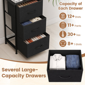 Dresser Nightstand with Roomy Fabric Drawers for Bedroom Storage Cabinet with Metal Frame-Dark Black view 5