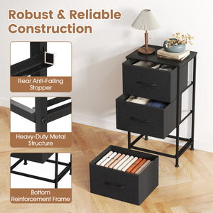 Dresser Nightstand with Roomy Fabric Drawers for Bedroom Storage Cabinet with Metal Frame-Dark Black view 7