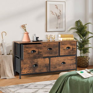 Dresser Organizer with 5 Drawers and Wooden Top-Rustic Brown view 2