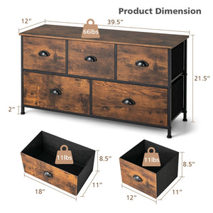 Dresser Organizer with 5 Drawers and Wooden Top-Rustic Brown view 4