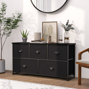 Dresser Storage Tower with 5 Foldable Cloth Storage Cubes-Black view 2
