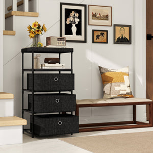 Dresser with 3/4 Drawers Fabric Storage Tower with Wood Top and Metal Frame-M view 3