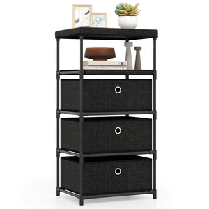 Dresser with 3/4 Drawers Fabric Storage Tower with Wood Top and Metal Frame-M view 4